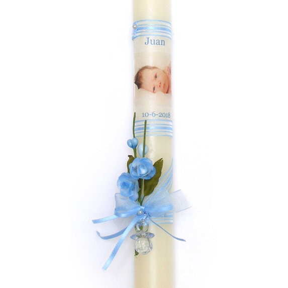 Vela de bautizo Foto y lazo (40 X 3 cm) - Imagen 3